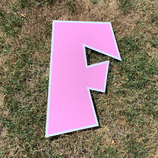 pink letter f yard greetings cards corrugated plastic coroplast happy birthday lawn